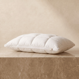 Down alternative pillow, three-quarter view, baffle-box construction