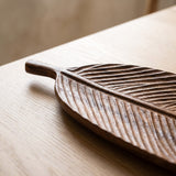 Close-up of the Black Walnut Leaf Plate carved veins