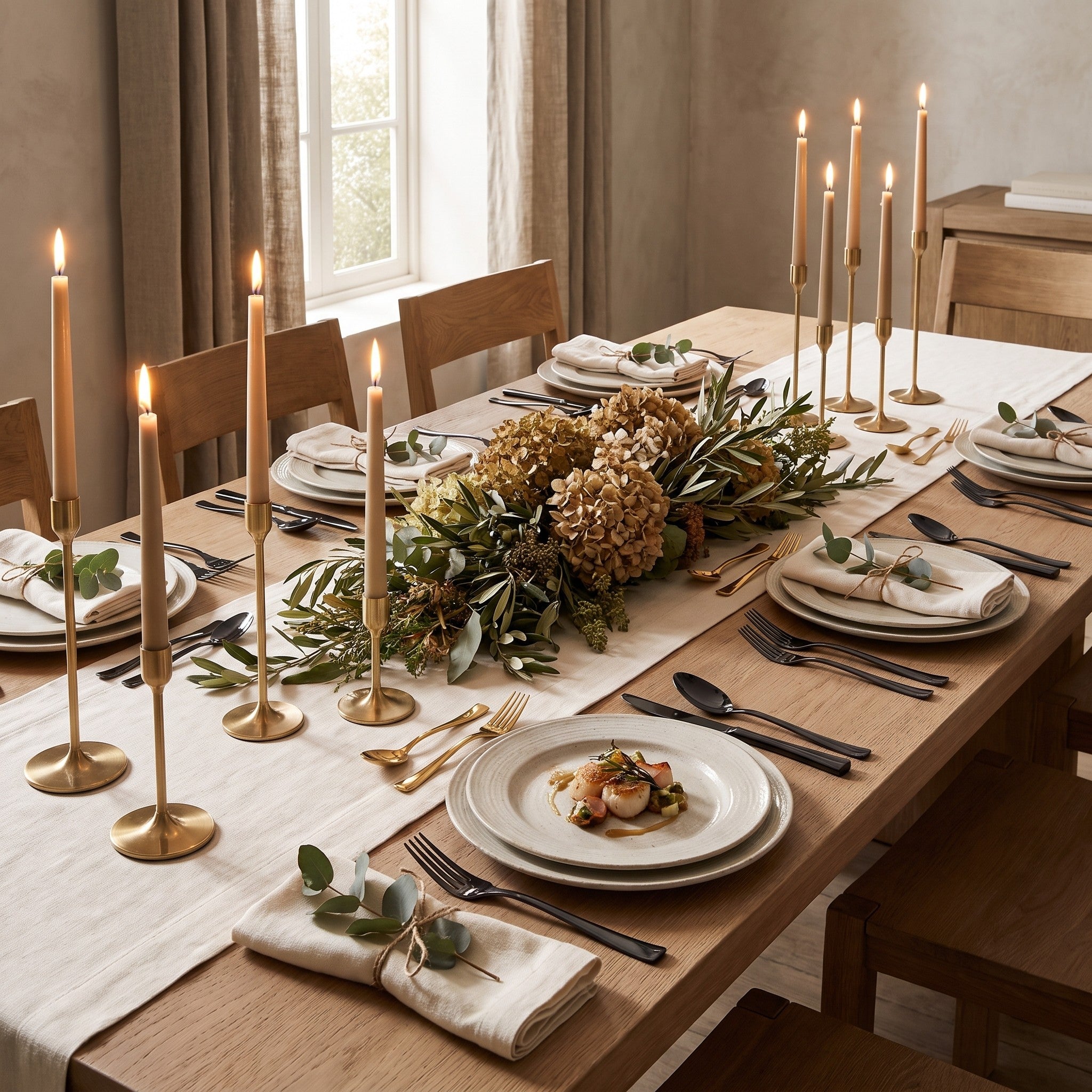 Greece Set black flatware in a fine-dining tablescape