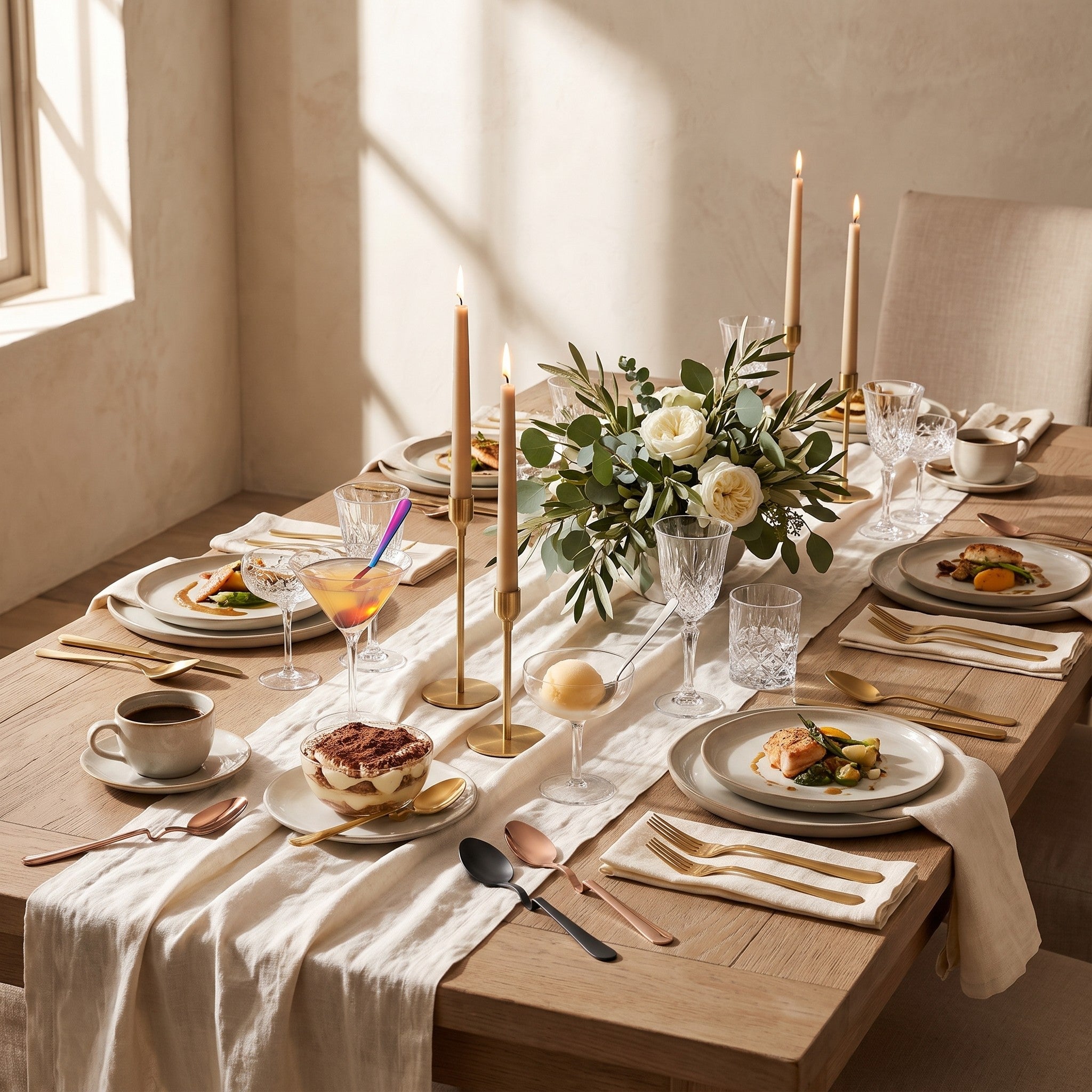 Rome Mixing Spoon Set in a fine-dining tablescape