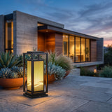 Close-up of the Cage Post Light (Outdoor Solar) material, finish and glow