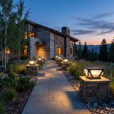 Glow Beam Outdoor Light (Solar) lighting a stone garden path at dusk