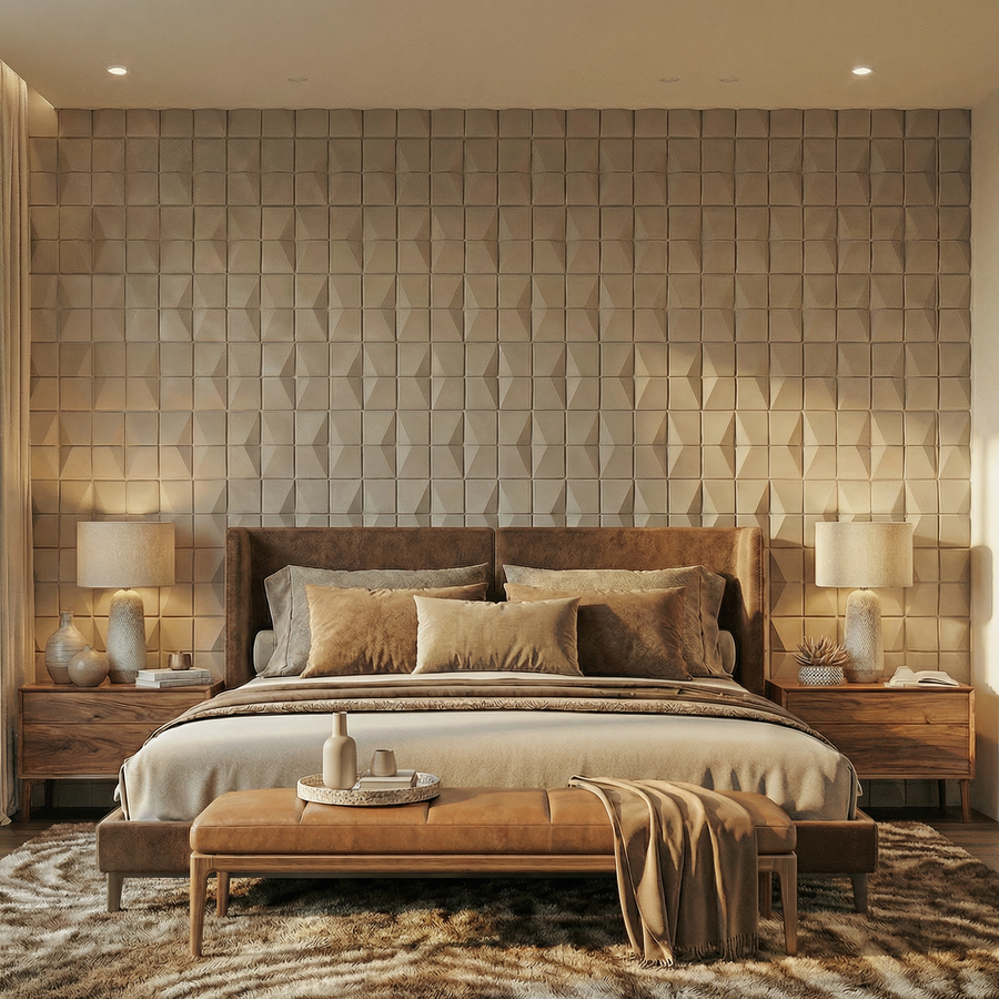 Flawless Square 3D Leather Wall Panel in Beige