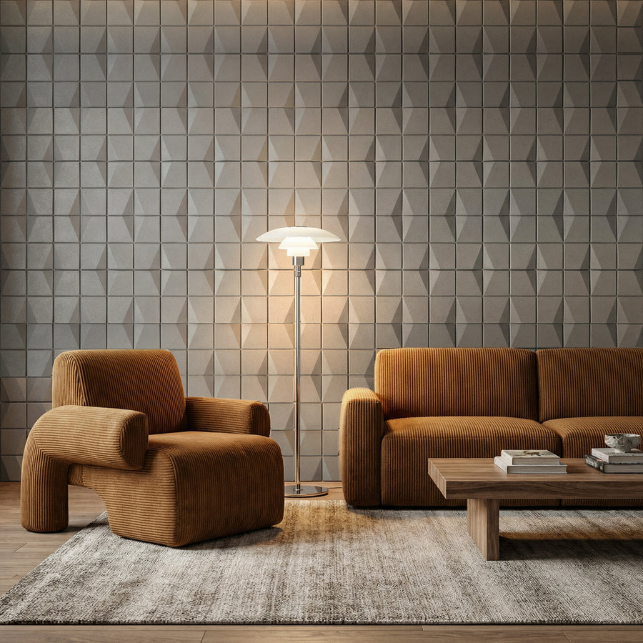 Flawless Square 3D Leather Wall Panel in Grey
