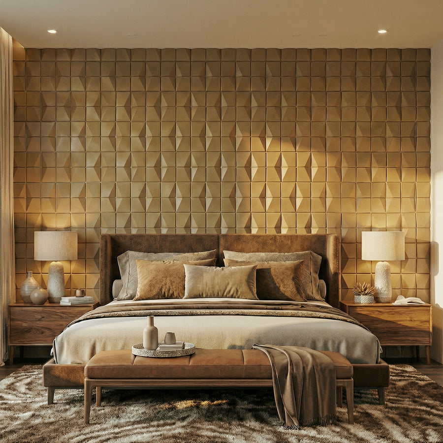 Flawless Square 3D Leather Wall Panel in Light Orange