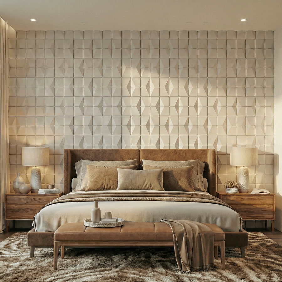 Flawless Square 3D Leather Wall Panel in Classic White