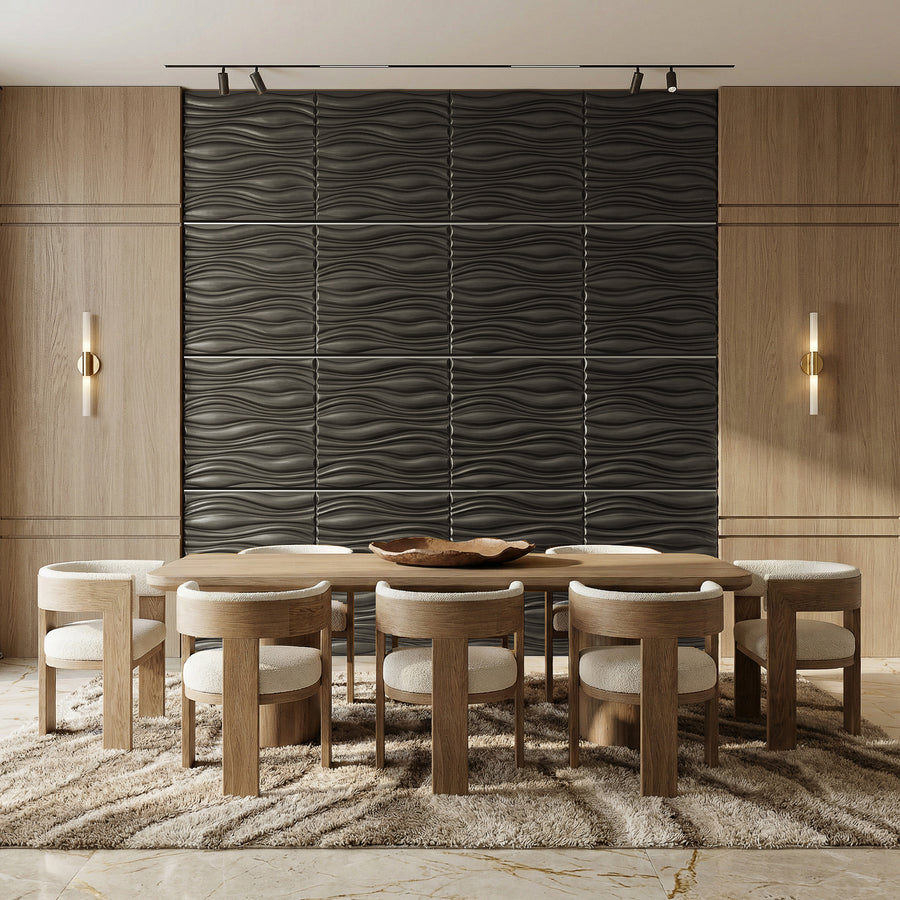 Gnarly Square 3D Leather Wall Panel in Black