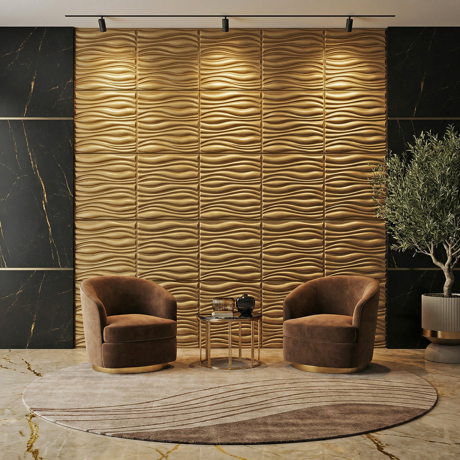 Gnarly Square 3D Leather Wall Panel in Metallic Gold