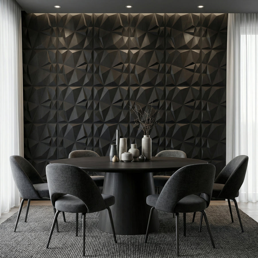Diamond Fever Square 3D Leather Wall Panel in Black