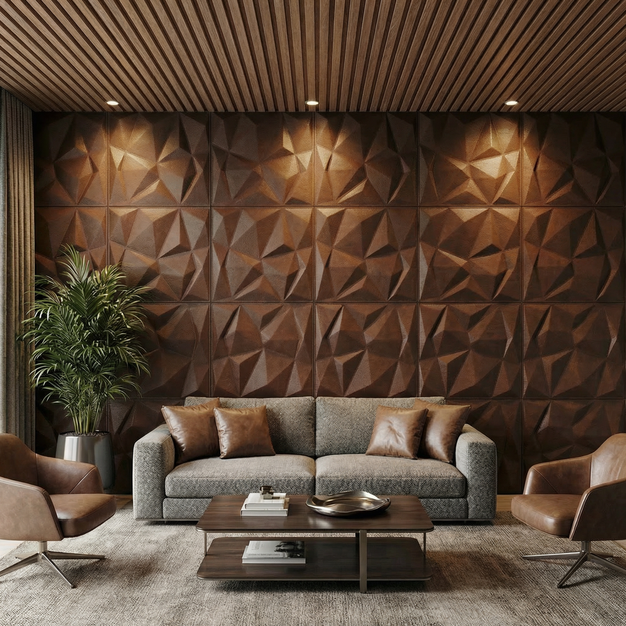 Diamond Fever Square 3D Leather Wall Panel in Cowboy Leather