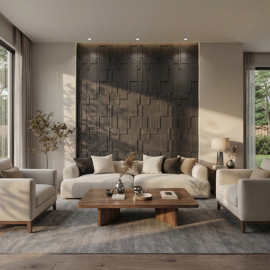 Flux Square 3D Leather Wall Panel in Black