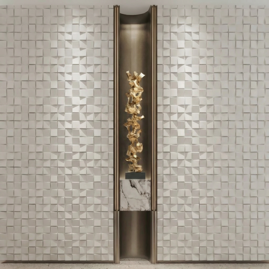 Ubiquitous Square 3D Leather Wall Panel in Classic White