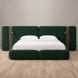 Boucle Forest Green — Extended Headboard with Integrated Lighting