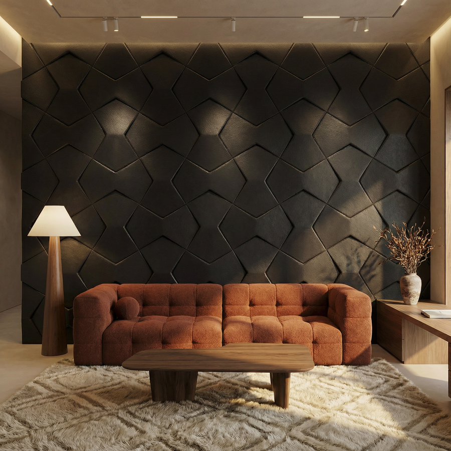 Bowtie Geometric 3D Leather Wall Panel in Black