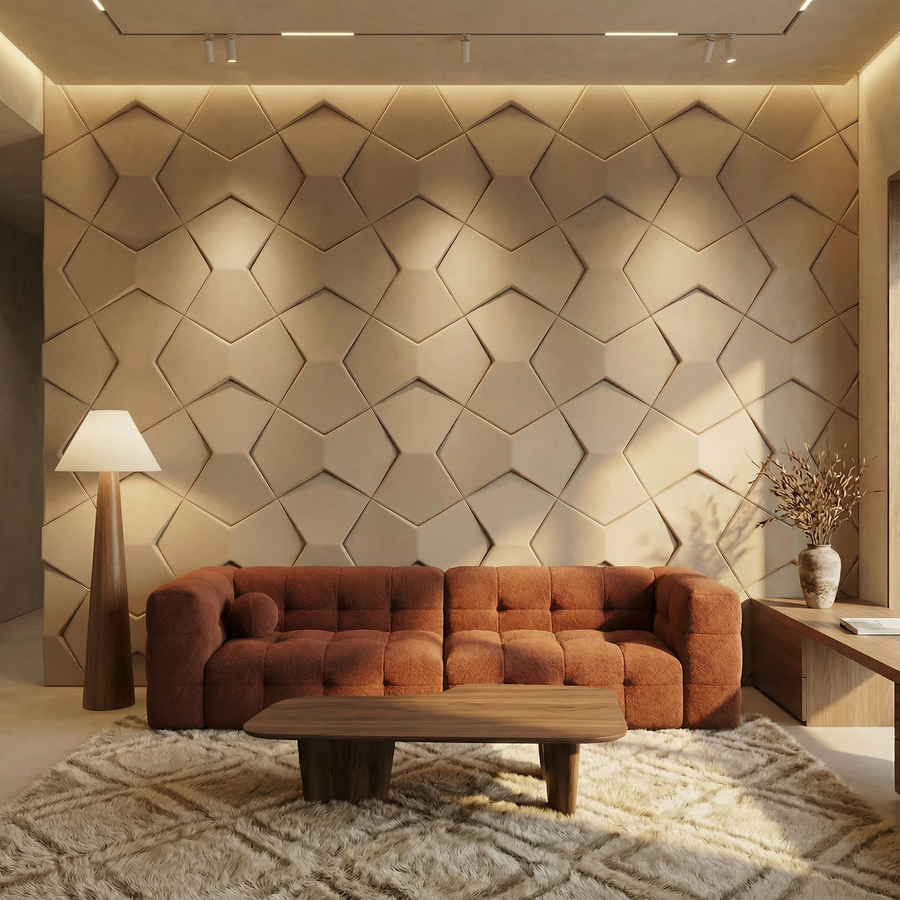 Bowtie Geometric 3D Leather Wall Panel in Classic White