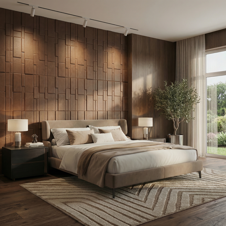 Flux Square 3D Leather Wall Panel in Brown