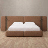 Linen Blend Cognac — Extended Headboard with Integrated Lighting