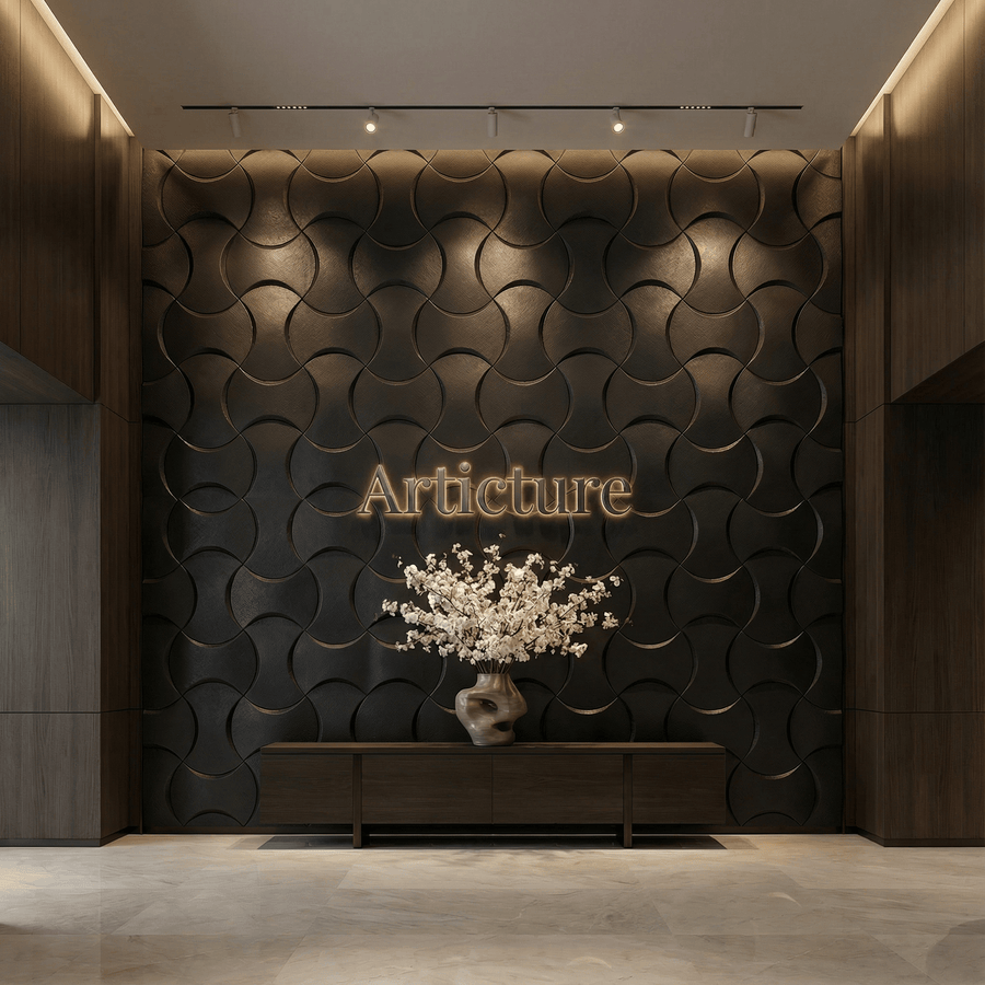 Coco Geometric 3D Leather Wall Panel in Black