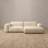 Top Grain Leather::Biscuit Velvet Sofa 2 Seater with Chaise Cream Top Grain Leather