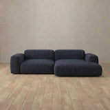 Linen Blend::Biscuit Velvet Sofa 2 Seater with Chaise InkBlue Linen Blend