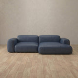 Top Grain Leather::Biscuit Velvet Sofa 2 Seater with Chaise InkBlue Top Grain Leather