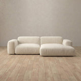 Linen Blend::Biscuit Velvet Sofa 2 Seater with Chaise Ivory Linen Blend