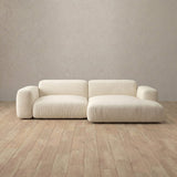Top Grain Leather::Biscuit Velvet Sofa 2 Seater with Chaise Ivory Top Grain Leather