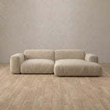 Linen Blend::Biscuit Velvet Sofa 2 Seater with Chaise Linen Linen Blend