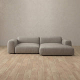 Top Grain Leather::Biscuit Velvet Sofa 2 Seater with Chaise Pewter Top Grain Leather