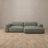 Top Grain Leather::Biscuit Velvet Sofa 2 Seater with Chaise Sage Top Grain Leather