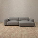 Top Grain Leather::Biscuit Velvet Sofa 2 Seater with Chaise Stone Top Grain Leather