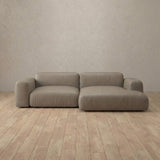 Top Grain Leather::Biscuit Velvet Sofa 2 Seater with Chaise Taupe Top Grain Leather v1