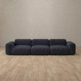 Linen Blend::Biscuit Velvet Sofa 3 Seater InkBlue Linen Blend