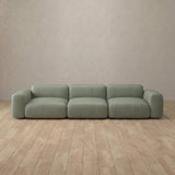 Top Grain Leather::Biscuit Velvet Sofa 3 Seater Sage Top Grain Leather