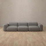 Top Grain Leather::Biscuit Velvet Sofa 3 Seater Stone Top Grain Leather