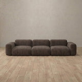 Linen Blend::Biscuit Velvet Sofa 3 Seater Truffle Linen Blend