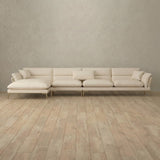 Top Grain Leather::Modern Italian Leather Sofa 4 Seater with Chaise Cream Top Grain Leather