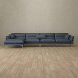 Top Grain Leather::Modern Italian Leather Sofa 4 Seater with Chaise InkBlue Top Grain Leather