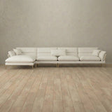 Top Grain Leather::Modern Italian Leather Sofa 4 Seater with Chaise Ivory Top Grain Leather
