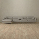 Top Grain Leather::Modern Italian Leather Sofa 4 Seater with Chaise Pewter Top Grain Leather