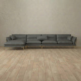 Top Grain Leather::Modern Italian Leather Sofa 4 Seater with Chaise Smoke Top Grain Leather