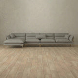 Top Grain Leather::Modern Italian Leather Sofa 4 Seater with Chaise Stone Top Grain Leather