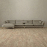Top Grain Leather::Modern Italian Leather Sofa 4 Seater with Chaise Taupe Top Grain Leather