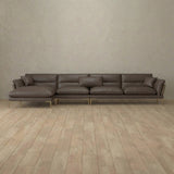 Top Grain Leather::Modern Italian Leather Sofa 4 Seater with Chaise Truffle Top Grain Leather v2