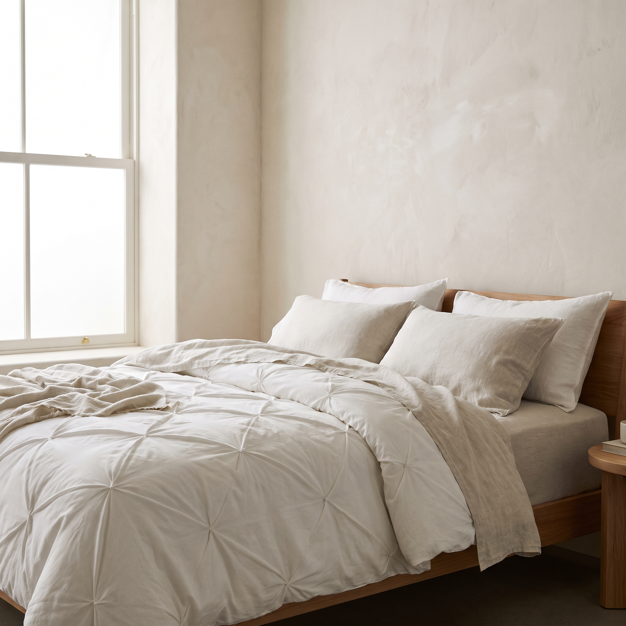 Down alternative duvet mounded like a cloud on a bed