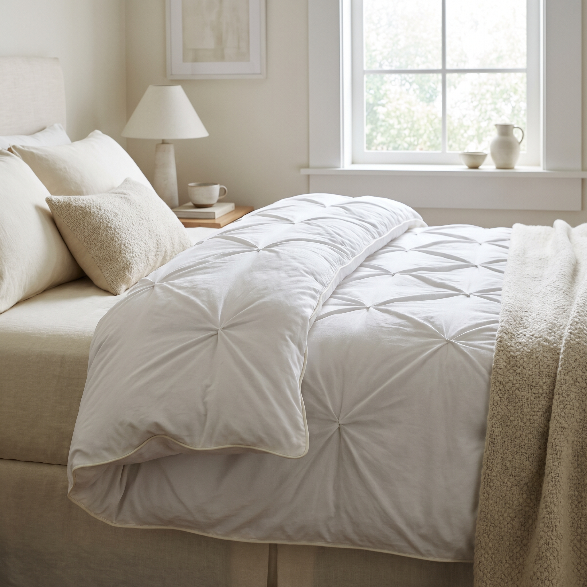 Corner of the down alternative duvet turned back showing plush loft