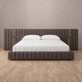 Performance Leather Truffle — Extended Headboard with Integrated Lighting