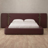 Performance Leather Burgundy — Extended Headboard with Integrated Lighting