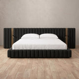 Boucle Charcoal — Extended Headboard with Integrated Lighting