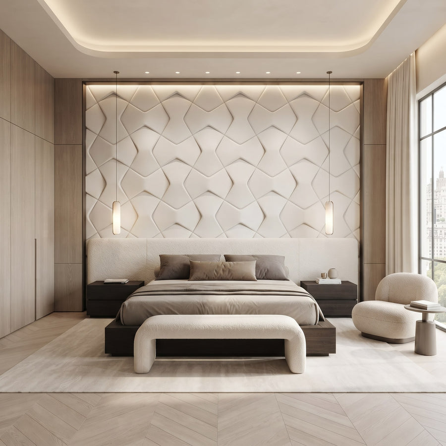 Bowtie Geometric 3D Leather Wall Panel in Classic White